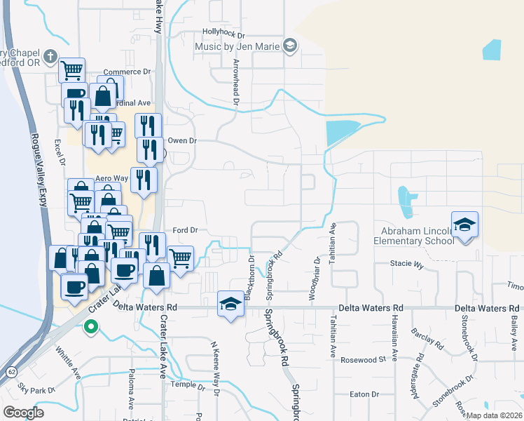 map of restaurants, bars, coffee shops, grocery stores, and more near 3248 Ford Drive in Medford
