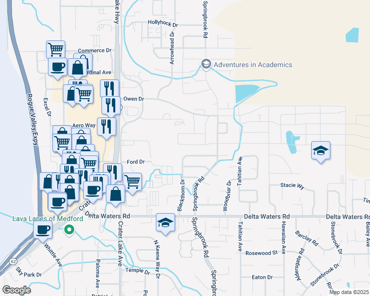 map of restaurants, bars, coffee shops, grocery stores, and more near 3240 Ford Drive in Medford