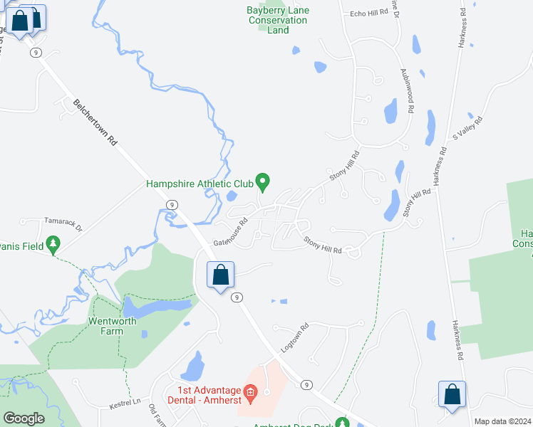 map of restaurants, bars, coffee shops, grocery stores, and more near 5 Eaton Court in Amherst
