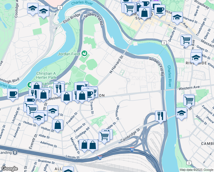 map of restaurants, bars, coffee shops, grocery stores, and more near 51 Hefferan Street in Boston