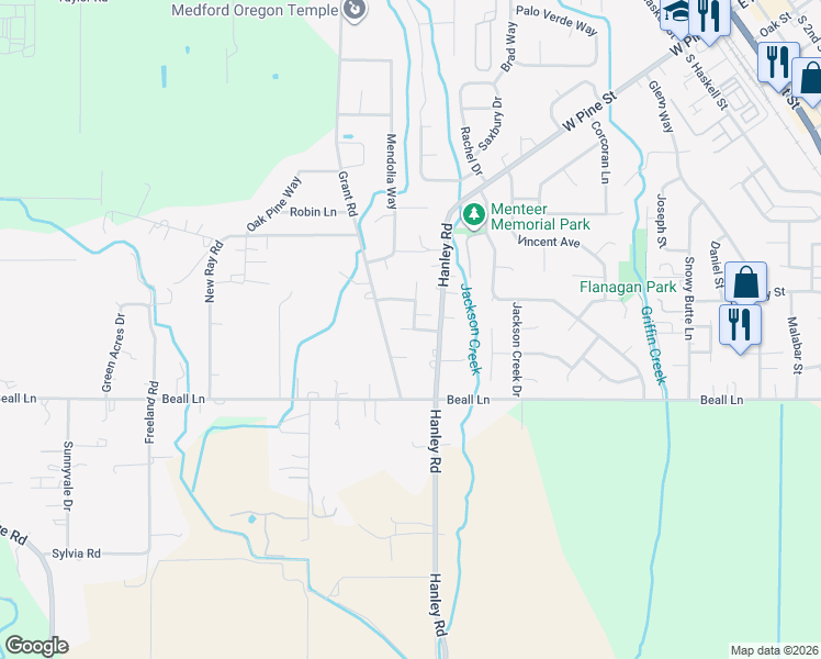 map of restaurants, bars, coffee shops, grocery stores, and more near 557 Quail Ct in Central Point
