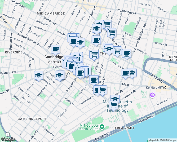 map of restaurants, bars, coffee shops, grocery stores, and more near 39 Bishop Richard Allen Drive in Cambridge
