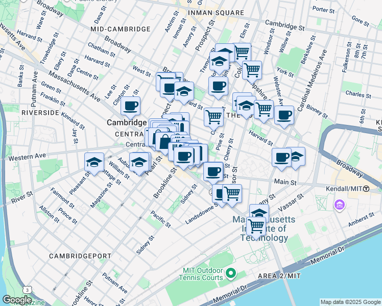 map of restaurants, bars, coffee shops, grocery stores, and more near 39 Bishop Richard Allen Drive in Cambridge