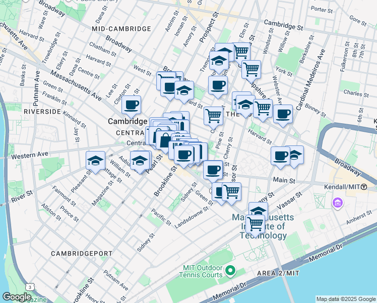 map of restaurants, bars, coffee shops, grocery stores, and more near 39 Bishop Richard Allen Drive in Cambridge