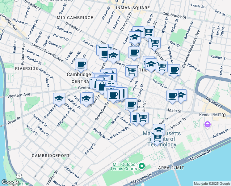 map of restaurants, bars, coffee shops, grocery stores, and more near 39 Bishop Richard Allen Drive in Cambridge