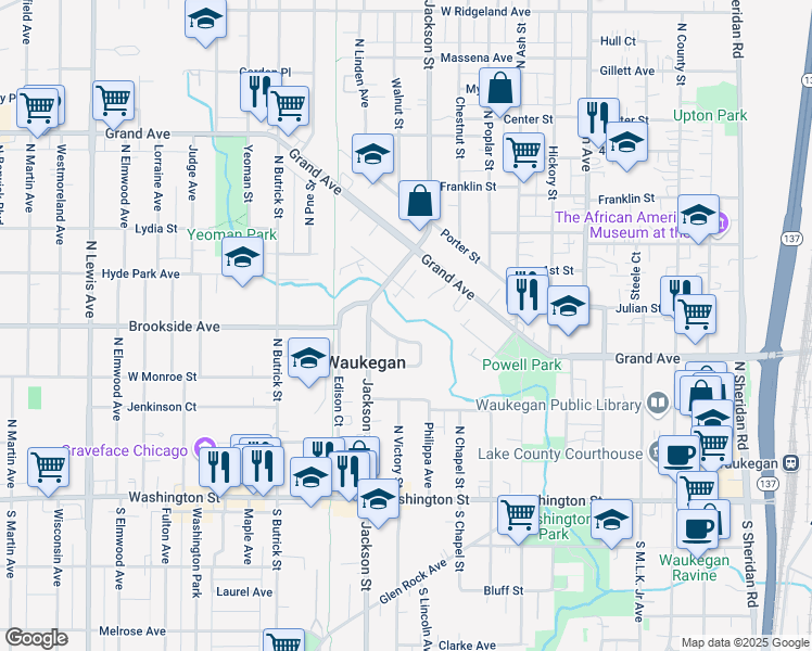 map of restaurants, bars, coffee shops, grocery stores, and more near 918 Rogers Court in Waukegan