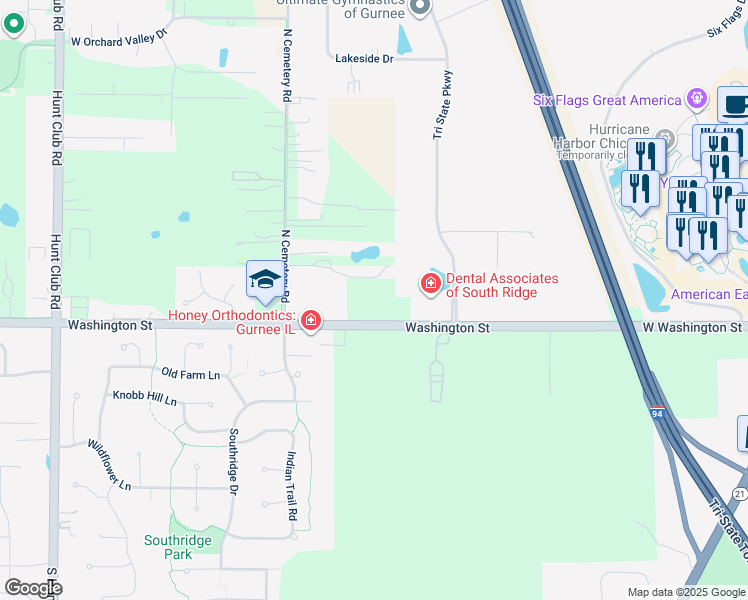map of restaurants, bars, coffee shops, grocery stores, and more near 16256 West Washington Street in Gurnee