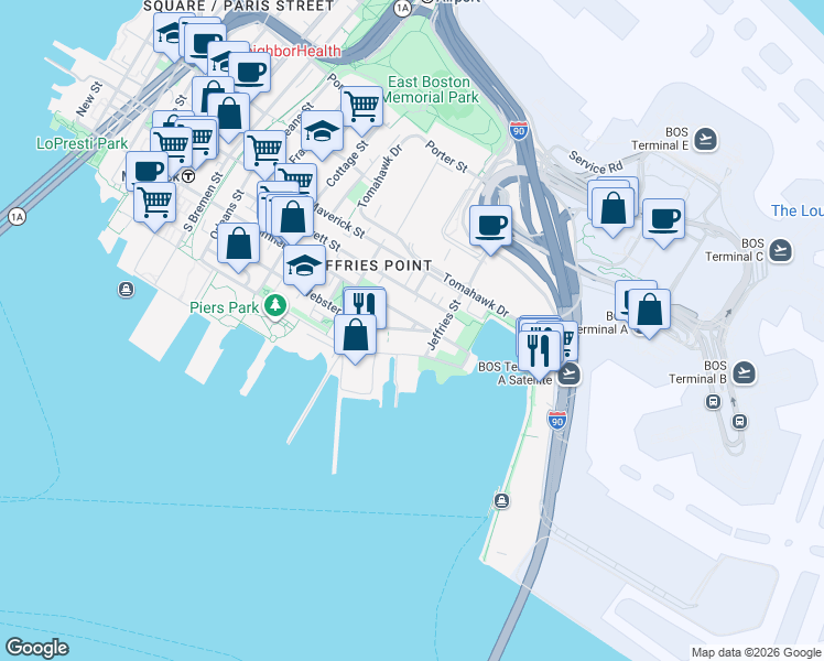 map of restaurants, bars, coffee shops, grocery stores, and more near 273 Webster Street in Boston