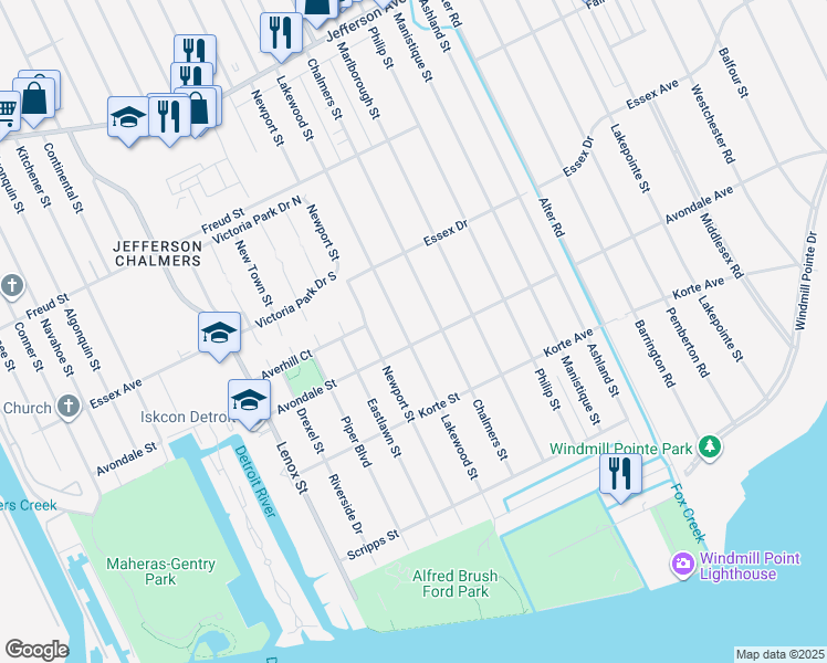 map of restaurants, bars, coffee shops, grocery stores, and more near 410 Lakewood Street in Detroit