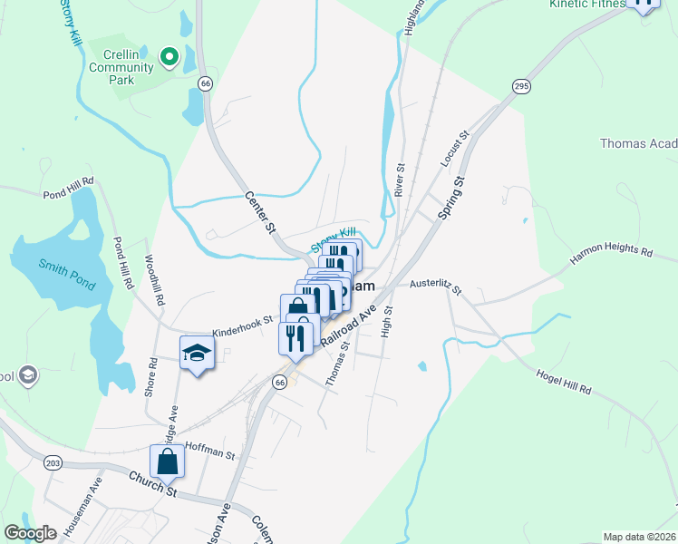 map of restaurants, bars, coffee shops, grocery stores, and more near 14 Mill Street in Chatham