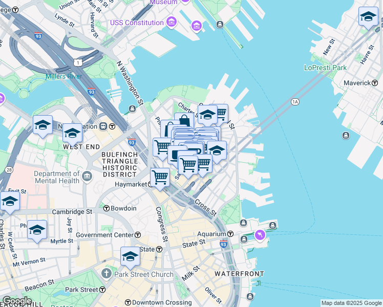 map of restaurants, bars, coffee shops, grocery stores, and more near in Boston