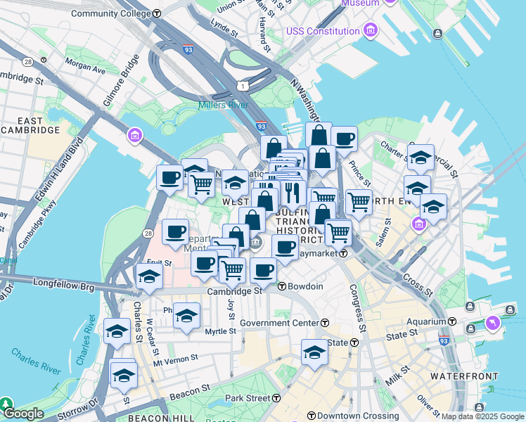 map of restaurants, bars, coffee shops, grocery stores, and more near 10 Causeway Street in Boston