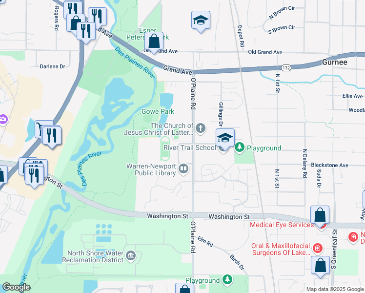 map of restaurants, bars, coffee shops, grocery stores, and more near 356 County W20 in Gurnee
