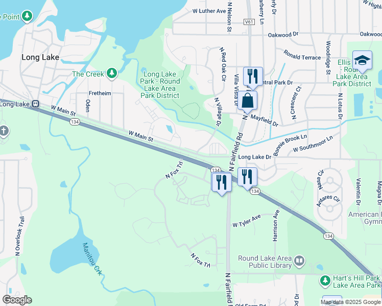 map of restaurants, bars, coffee shops, grocery stores, and more near 8209 Long Lake Drive in Round Lake Beach