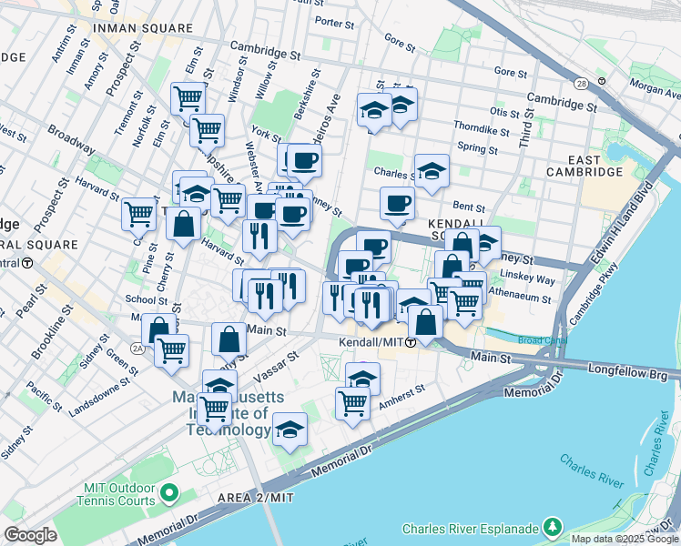 map of restaurants, bars, coffee shops, grocery stores, and more near 9903 Galileo Galilei Way in Cambridge