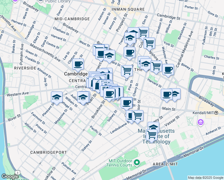map of restaurants, bars, coffee shops, grocery stores, and more near 39 Bishop Richard Allen Drive in Cambridge
