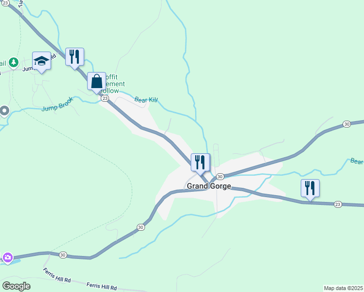 map of restaurants, bars, coffee shops, grocery stores, and more near 37041 New York 23 in Grand Gorge