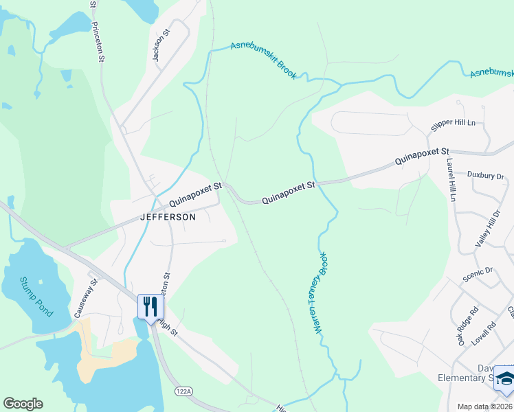 map of restaurants, bars, coffee shops, grocery stores, and more near 129 Quinapoxet Street in Holden