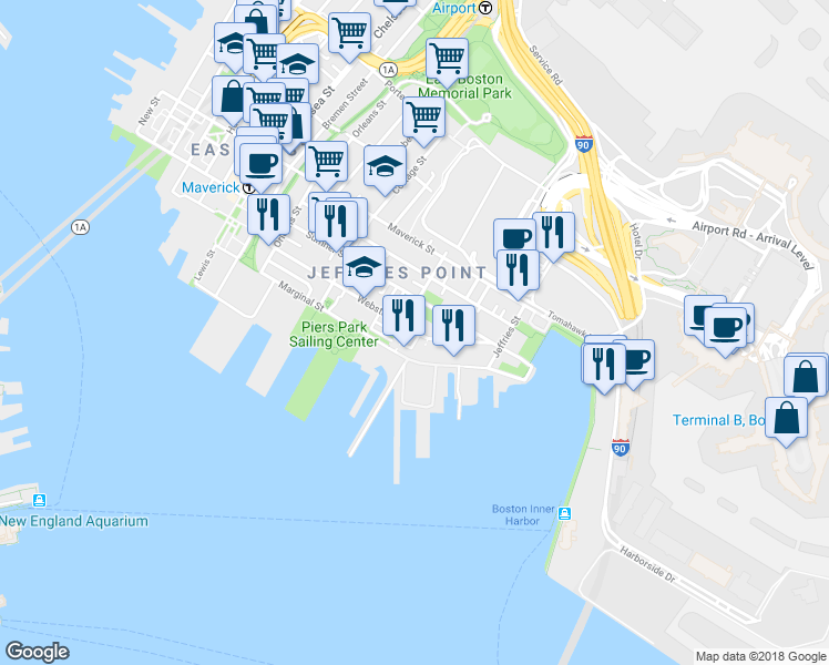 map of restaurants, bars, coffee shops, grocery stores, and more near 213 Webster Street in Boston