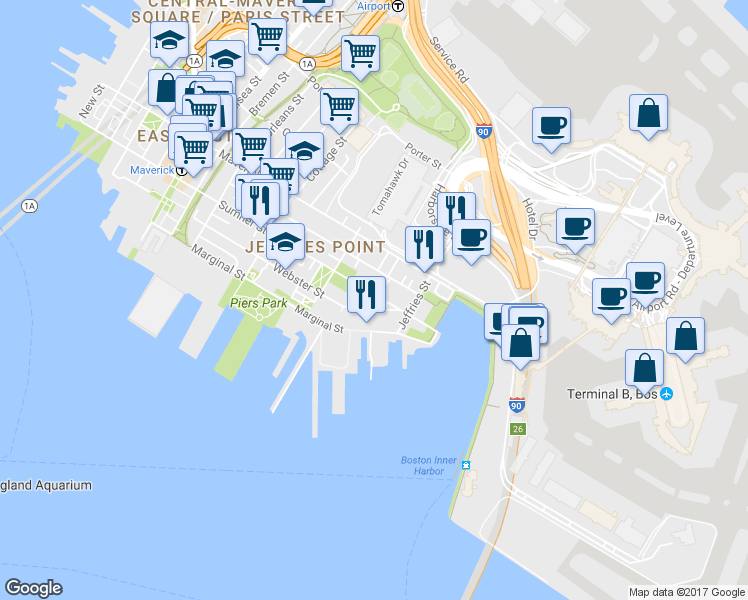 map of restaurants, bars, coffee shops, grocery stores, and more near 273 Webster Street in Boston