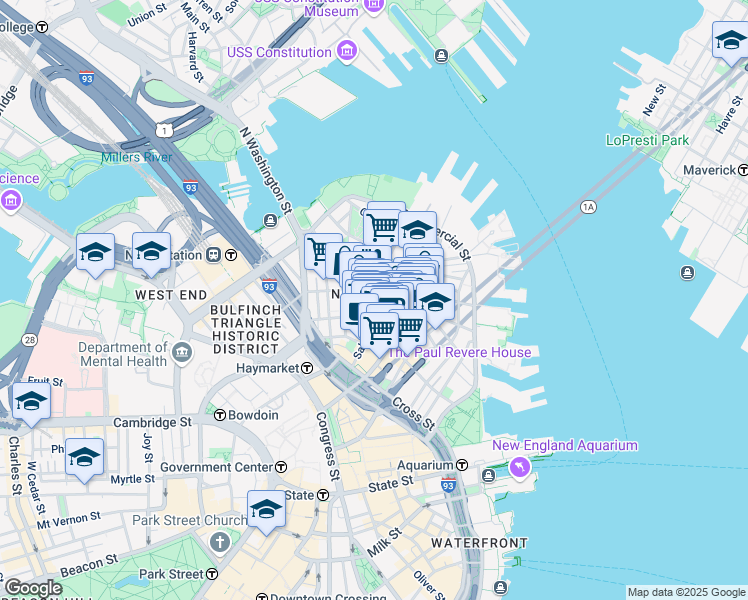 map of restaurants, bars, coffee shops, grocery stores, and more near in Boston