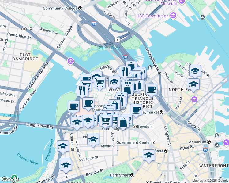 map of restaurants, bars, coffee shops, grocery stores, and more near 35 Lomasney Way in Boston