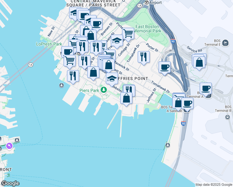 map of restaurants, bars, coffee shops, grocery stores, and more near 6 Brigham Street in Boston