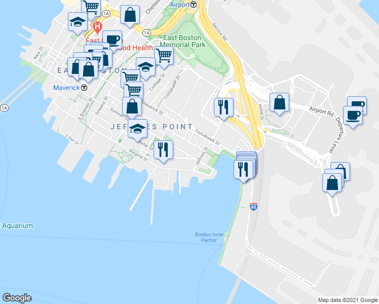 map of restaurants, bars, coffee shops, grocery stores, and more near 273 Webster Street in Boston