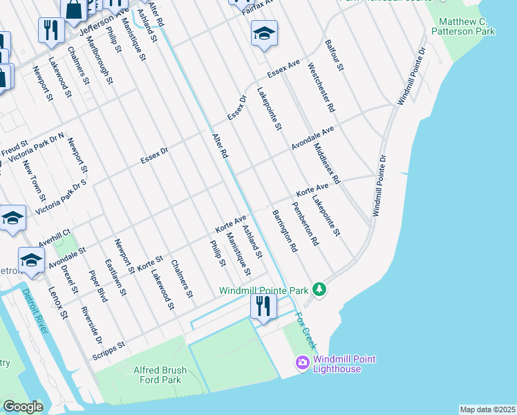 map of restaurants, bars, coffee shops, grocery stores, and more near 272 Alter Road in Detroit