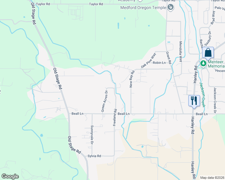 map of restaurants, bars, coffee shops, grocery stores, and more near 3328 Green Acres Drive in Central Point