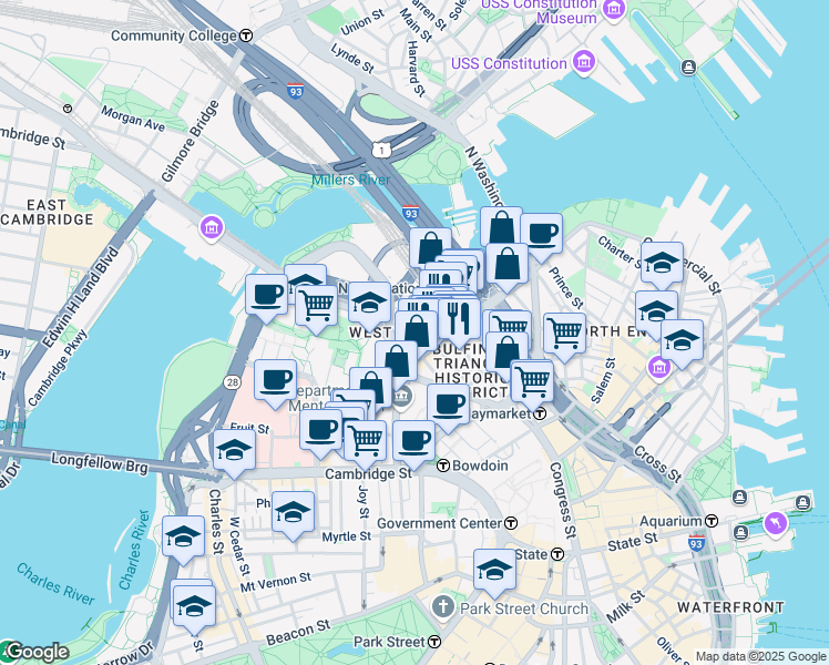 map of restaurants, bars, coffee shops, grocery stores, and more near 10 Causeway Street in Boston