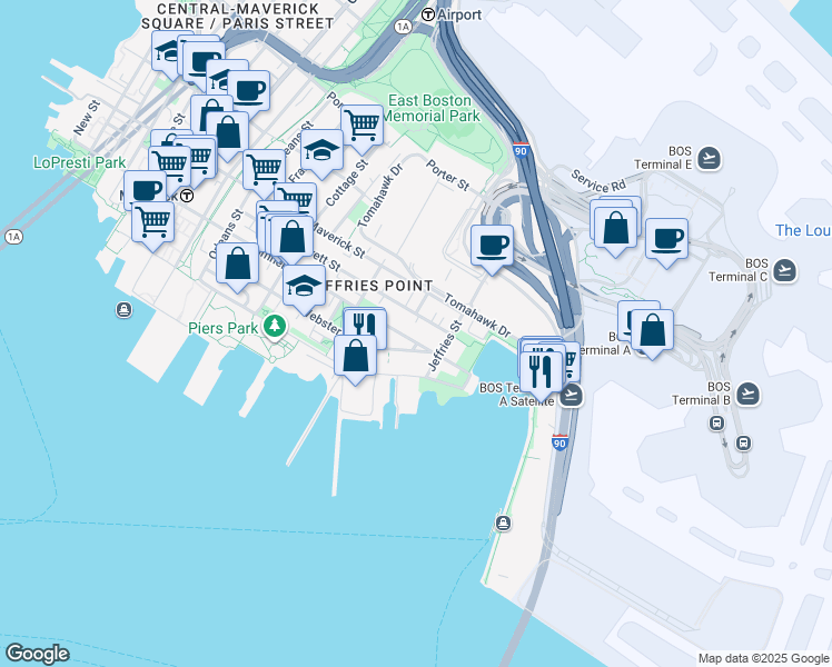 map of restaurants, bars, coffee shops, grocery stores, and more near 273 Webster Street in Boston