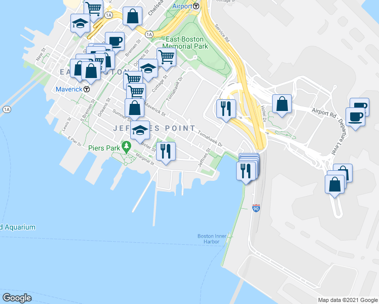 map of restaurants, bars, coffee shops, grocery stores, and more near 273 Webster Street in Boston