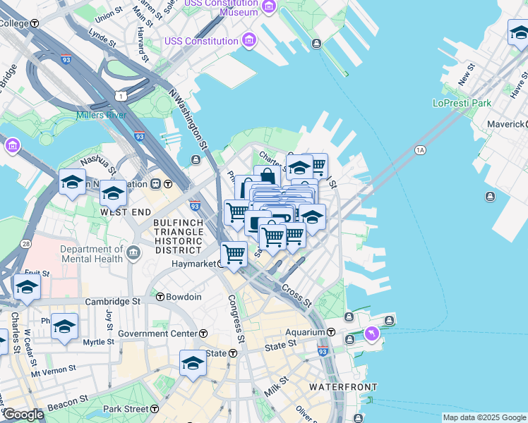 map of restaurants, bars, coffee shops, grocery stores, and more near in Boston