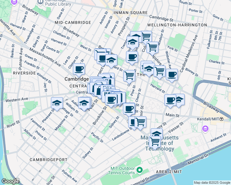 map of restaurants, bars, coffee shops, grocery stores, and more near 39 Bishop Richard Allen Drive in Cambridge