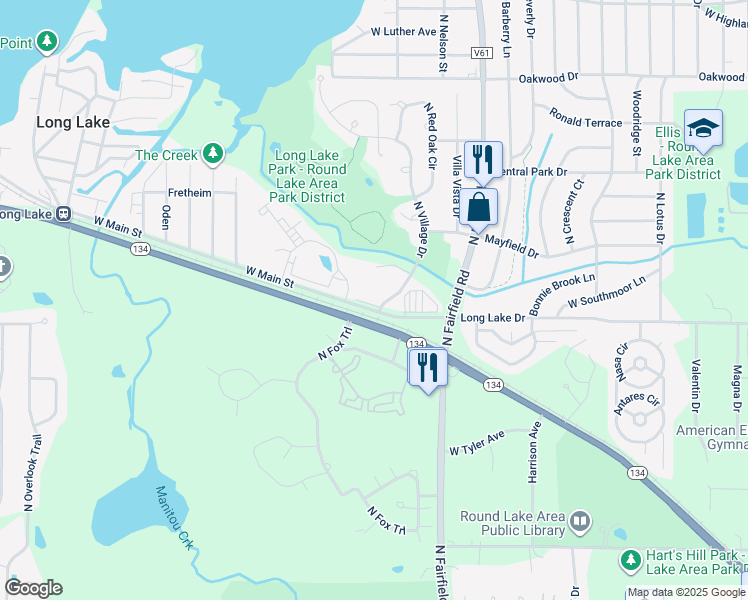 map of restaurants, bars, coffee shops, grocery stores, and more near 8209 Long Lake Drive in Round Lake Beach