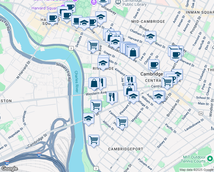 map of restaurants, bars, coffee shops, grocery stores, and more near 6 Putnam Gardens in Cambridge