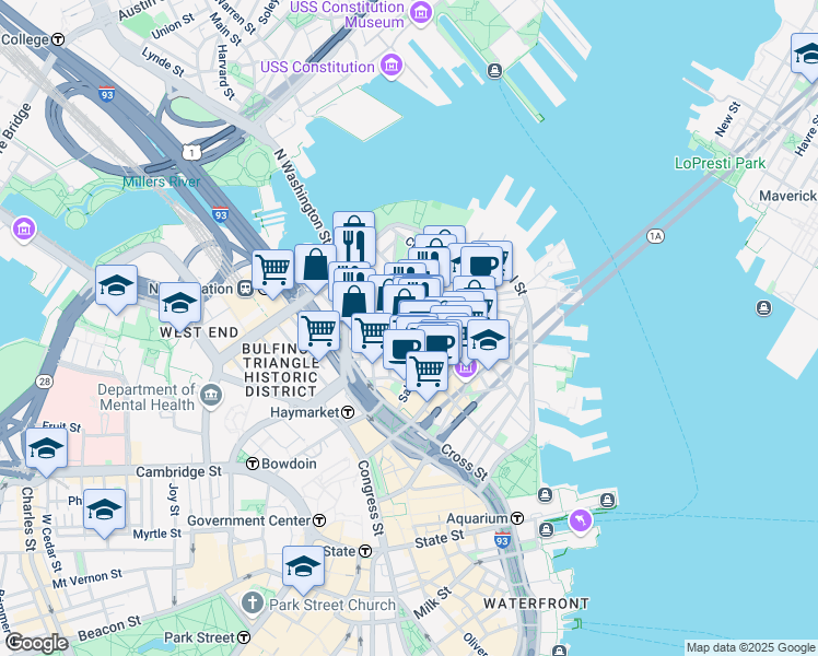 map of restaurants, bars, coffee shops, grocery stores, and more near 3 Snow Hill Street in Boston