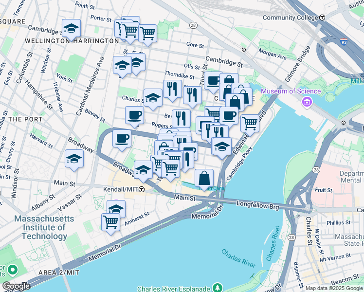 map of restaurants, bars, coffee shops, grocery stores, and more near in Cambridge