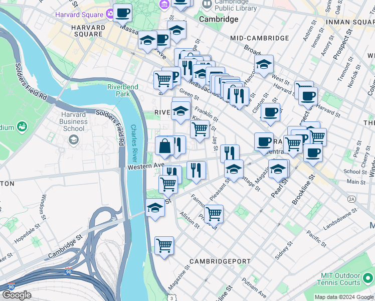 map of restaurants, bars, coffee shops, grocery stores, and more near 6 Putnam Gardens in Cambridge