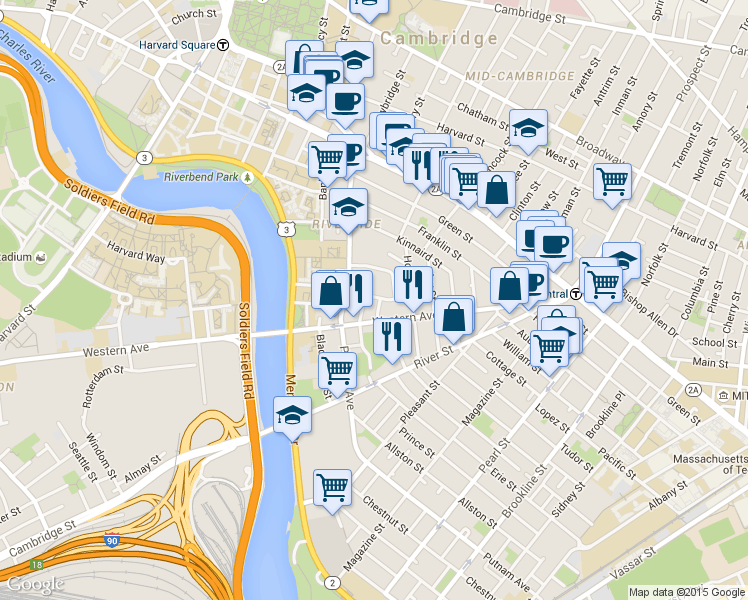 map of restaurants, bars, coffee shops, grocery stores, and more near 6 Putnam Gardens in Cambridge
