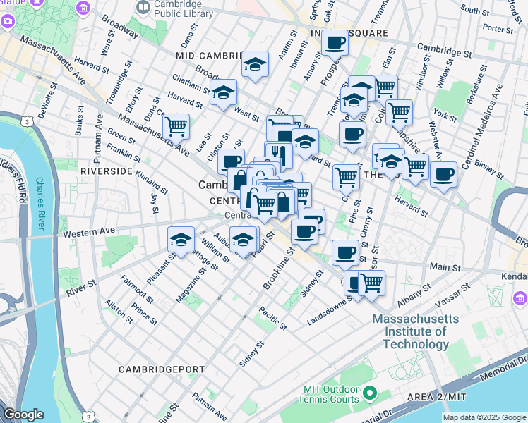 map of restaurants, bars, coffee shops, grocery stores, and more near in Cambridge