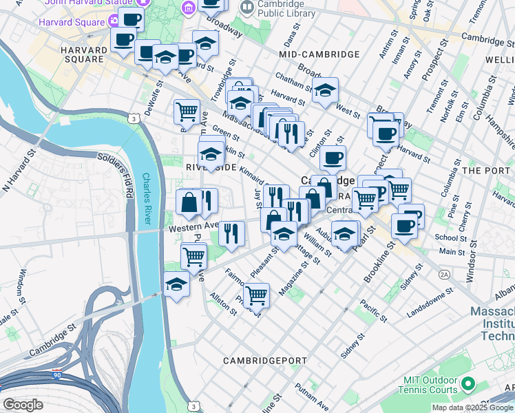 map of restaurants, bars, coffee shops, grocery stores, and more near 49 Jay Street in Cambridge
