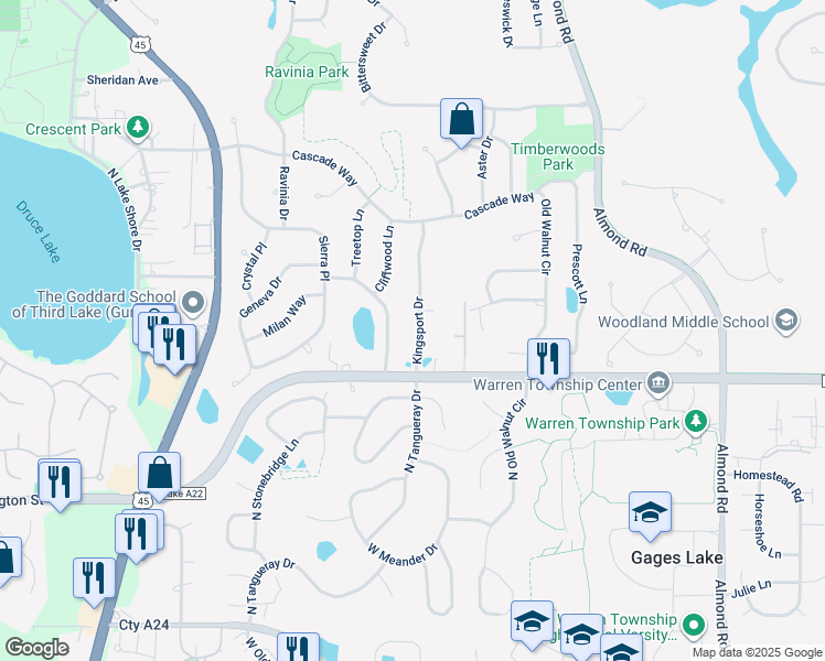 map of restaurants, bars, coffee shops, grocery stores, and more near 396 Kingsport Drive in Gurnee