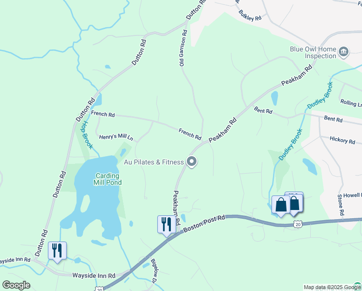 map of restaurants, bars, coffee shops, grocery stores, and more near 3 French Road in Sudbury