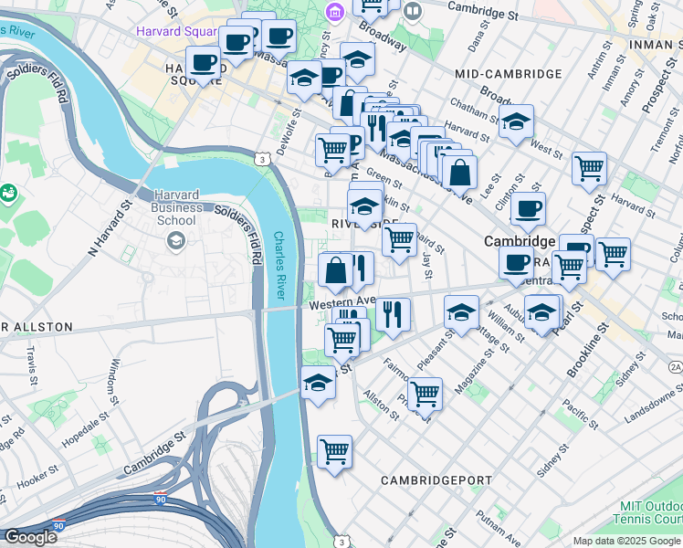 map of restaurants, bars, coffee shops, grocery stores, and more near 14 Elmer Street in Cambridge