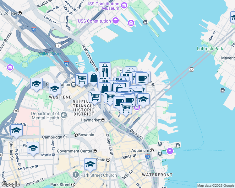 map of restaurants, bars, coffee shops, grocery stores, and more near 3 Snow Hill Street in Boston