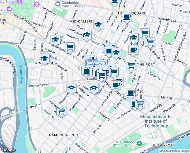 map of restaurants, bars, coffee shops, grocery stores, and more near in Cambridge