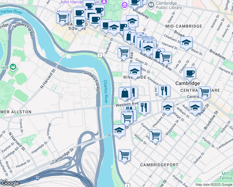 map of restaurants, bars, coffee shops, grocery stores, and more near 10 Akron Street in Cambridge