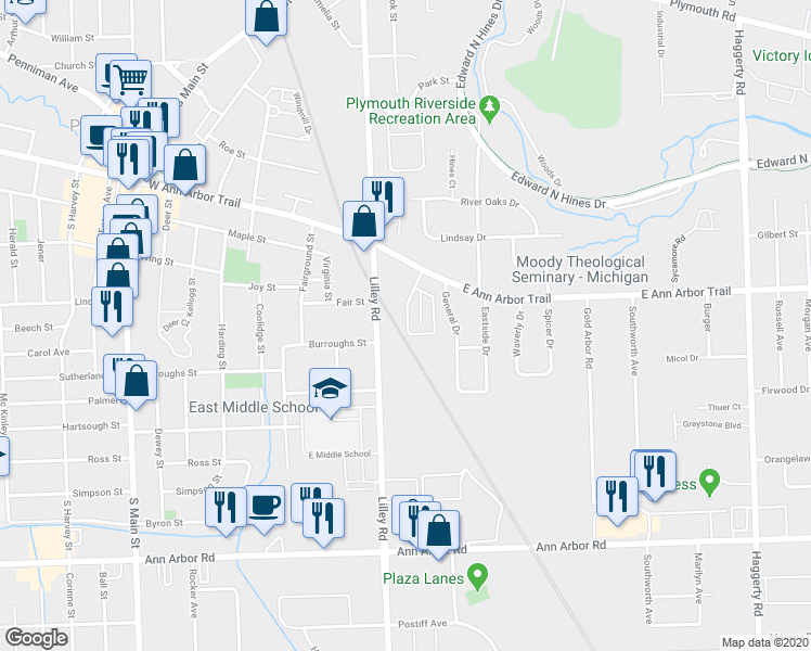 map of restaurants, bars, coffee shops, grocery stores, and more near 141 Pinewood Circle in Plymouth